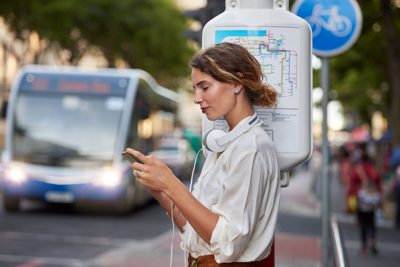 Lady using transit text SMS